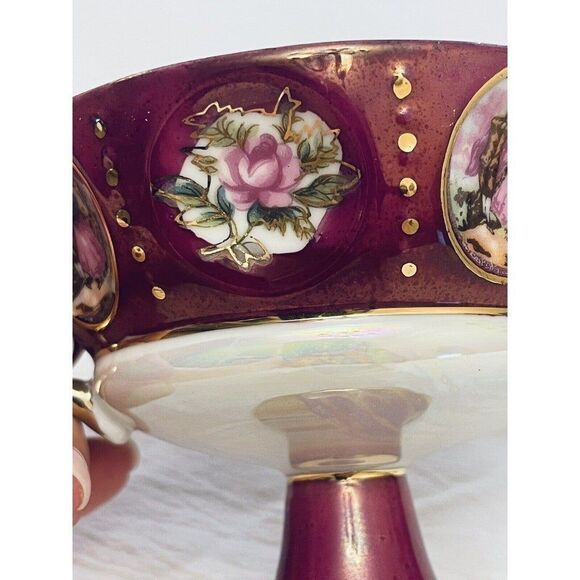 Royal Sealy China Double Handle Footed Cup Lusterware Dancing Couple Roses VTG - Picture 9 of 11